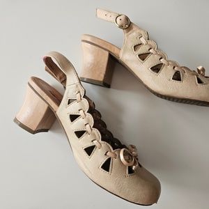 Miz Mooz Pale Pink Blush Leather Bow Slingback Block Heel Size 7